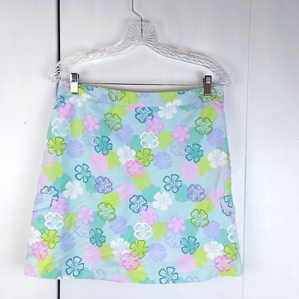 Field Gear |Womens Blue/ Pink Flower Petal Skort Pockets Preppy Athletic Sz.8